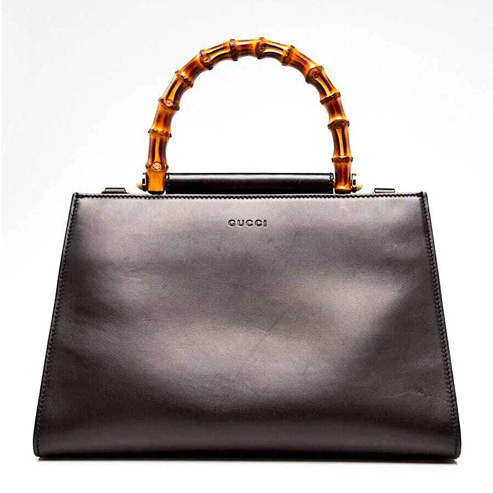 Gucci Black Smooth Calfskin Leather Nymphaea Medium Top Handle Bag 🔥